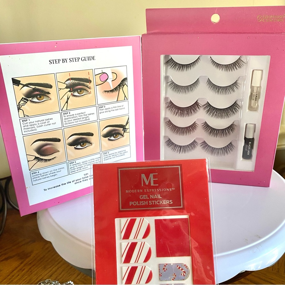 5/$25 Eyelash Library False eyelash Set w/ Application Guide & glue nail wraps